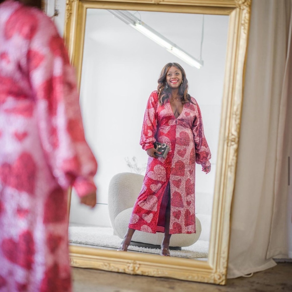 FARM Rio Red and Pink Sequin Midi Dress - Picture 7 of 12